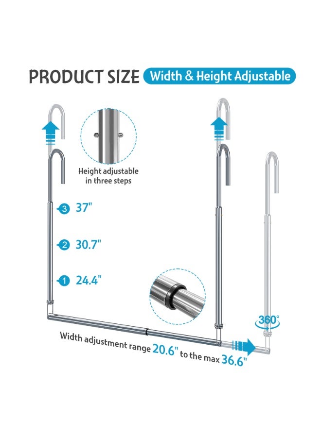Solerconm Extendable Clothes Rail Pole, 3 Heights Adjustable Closet Rod for Hanging Clothes, Wardrobe Rail Length 20.6-36 inch Height 24.4-37 inch, Closets Bar Hanging Poles for Wardrobe Laundry Balcony - Image 2